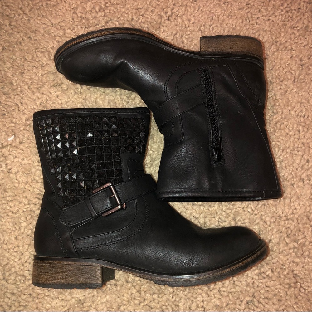 Short Black Faux Leather Ankle Booties